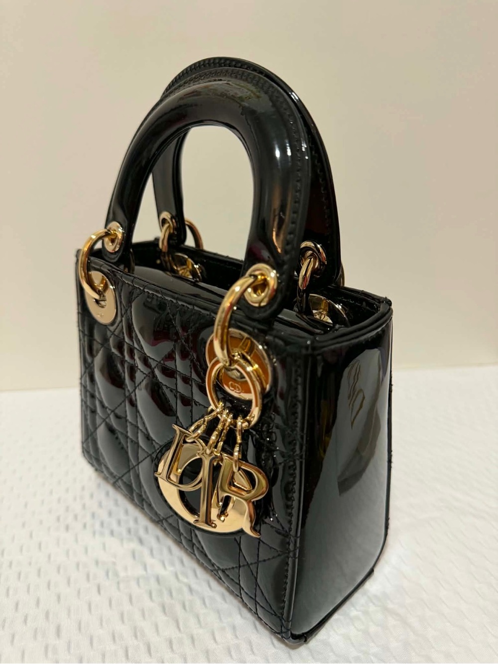 Dior Black Patent Lady Dior Mini Bag with Gold Hardware - Picture 7 of 7